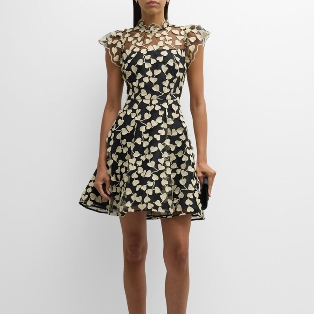 NWT Shoshanna Heart-Embroidered Illusion Mini Dress